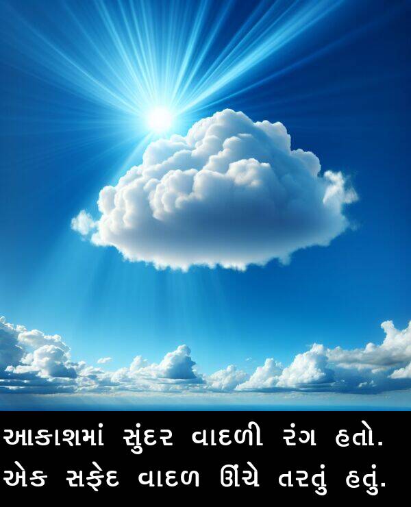 આકાશમાં: આકાશમાં સુંદર વાદળી રંગ હતો. એક સફેદ વાદળ ઊંચે તરતું હતું.