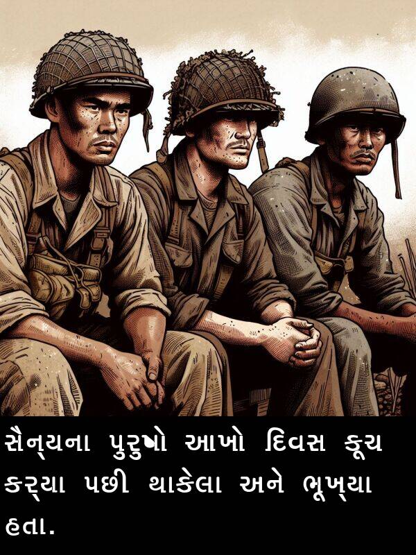 આખો: સૈન્યના પુરુષો આખો દિવસ કૂચ કર્યા પછી થાકેલા અને ભૂખ્યા હતા.