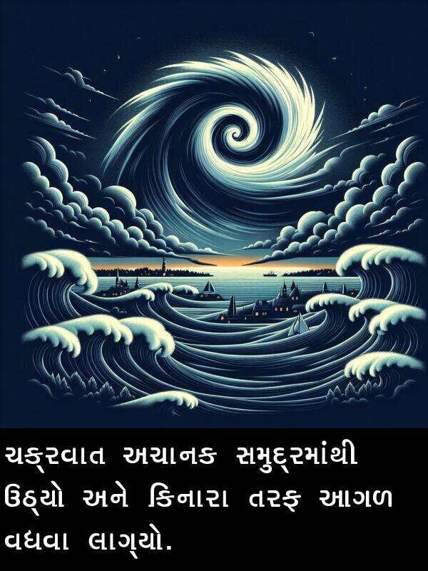 ઉઠ્યો: ચક્રવાત અચાનક સમુદ્રમાંથી ઉઠ્યો અને કિનારા તરફ આગળ વધવા લાગ્યો.