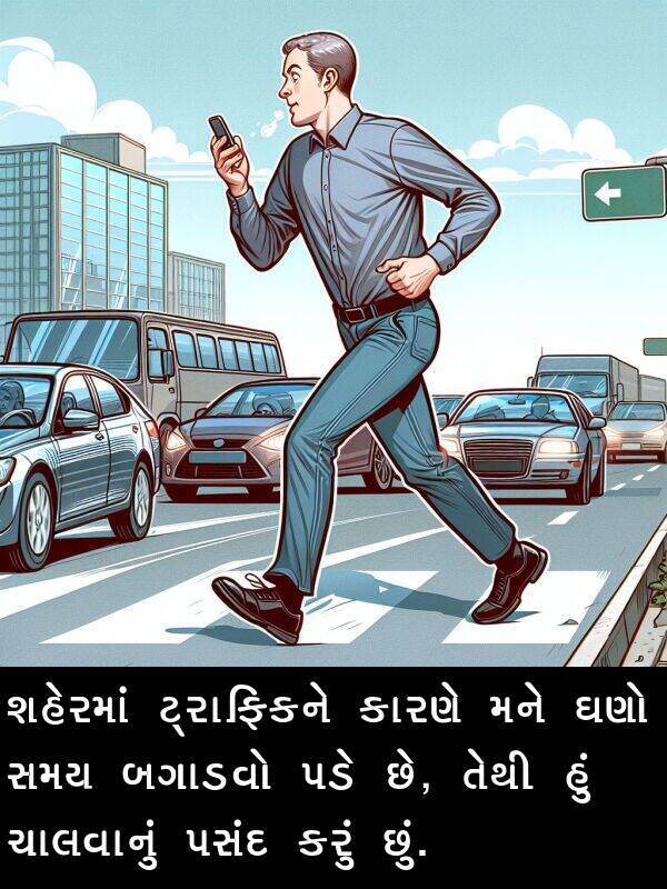 ઘણો: શહેરમાં ટ્રાફિકને કારણે મને ઘણો સમય બગાડવો પડે છે, તેથી હું ચાલવાનું પસંદ કરું છું.