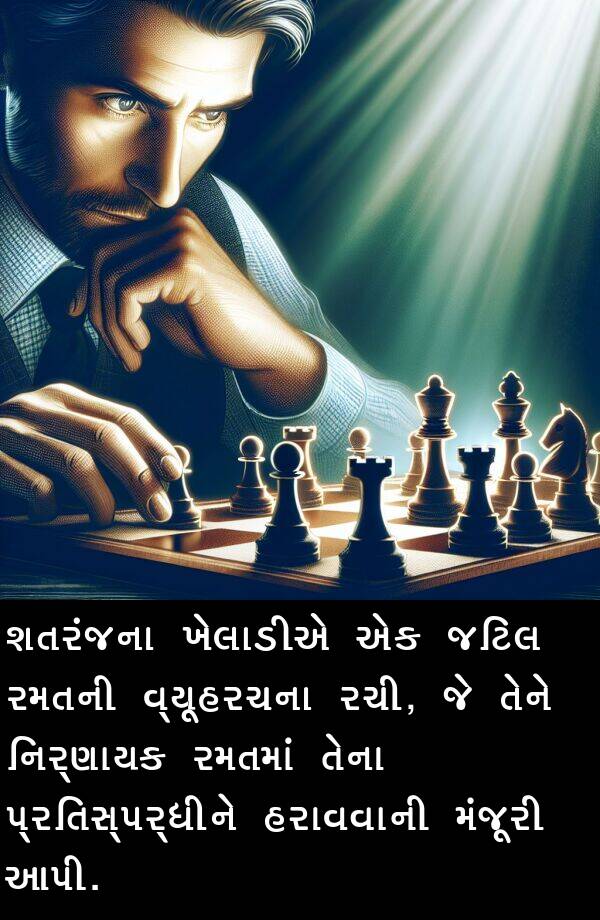 જટિલ: શતરંજના ખેલાડીએ એક જટિલ રમતની વ્યૂહરચના રચી, જે તેને નિર્ણાયક રમતમાં તેના પ્રતિસ્પર્ધીને હરાવવાની મંજૂરી આપી.