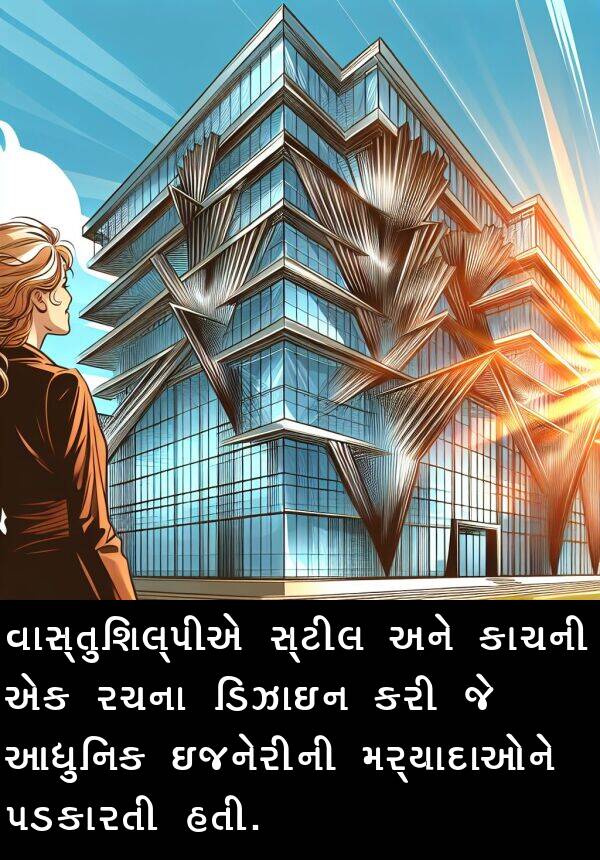 ઇજનેરીની: વાસ્તુશિલ્પીએ સ્ટીલ અને કાચની એક રચના ડિઝાઇન કરી જે આધુનિક ઇજનેરીની મર્યાદાઓને પડકારતી હતી.