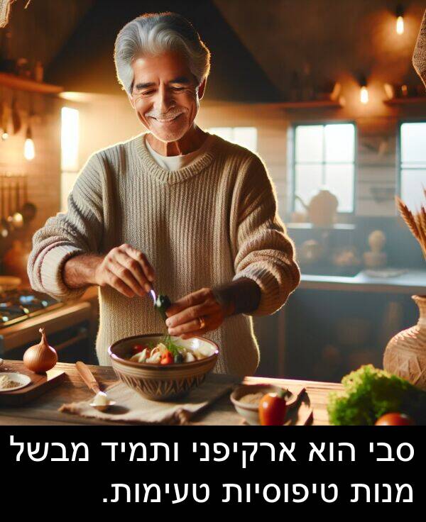 מבשל: סבי הוא ארקיפני ותמיד מבשל מנות טיפוסיות טעימות.