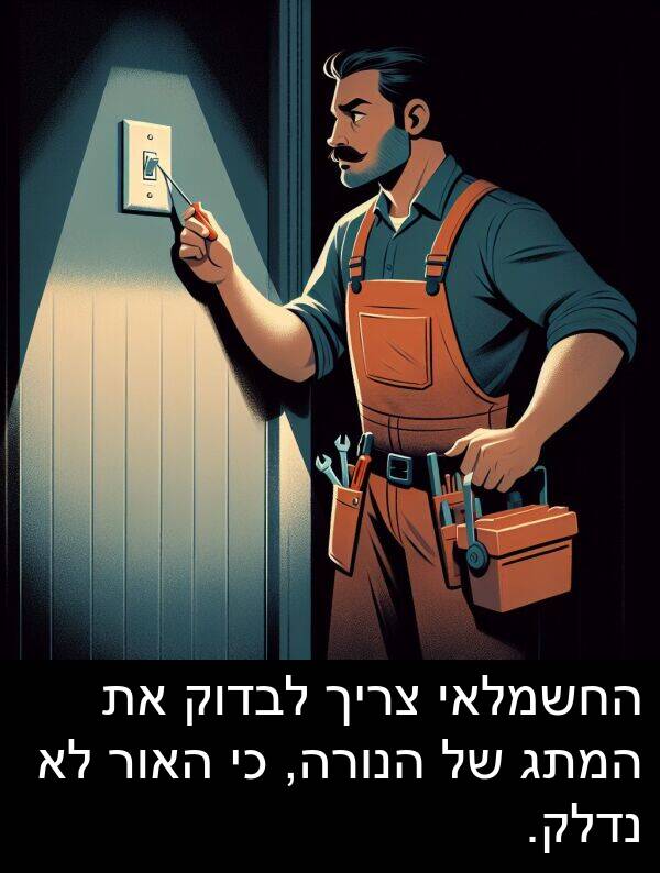 נדלק: החשמלאי צריך לבדוק את המתג של הנורה, כי האור לא נדלק.