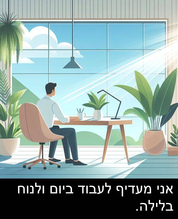 אני: אני מעדיף לעבוד ביום ולנוח בלילה.