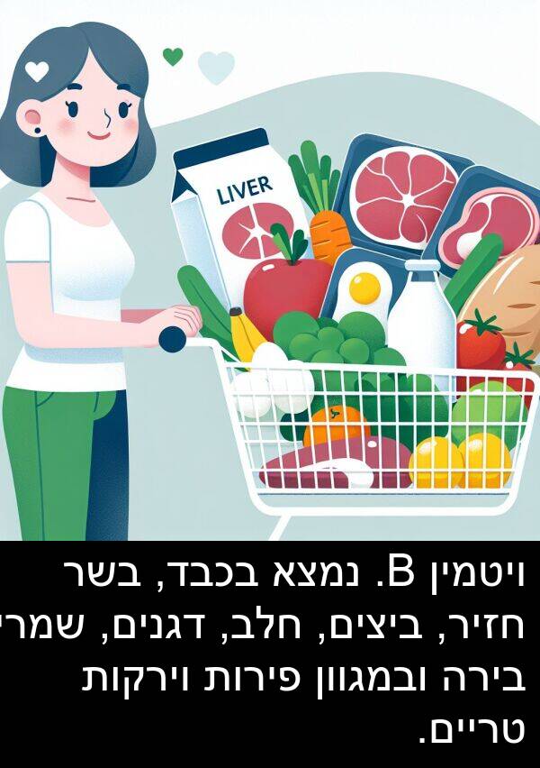 טריים: ויטמין B. נמצא בכבד, בשר חזיר, ביצים, חלב, דגנים, שמרי בירה ובמגוון פירות וירקות טריים.