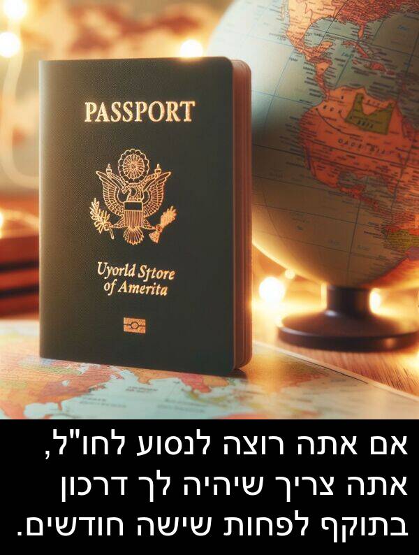 דרכון: אם אתה רוצה לנסוע לחו"ל, אתה צריך שיהיה לך דרכון בתוקף לפחות שישה חודשים.
