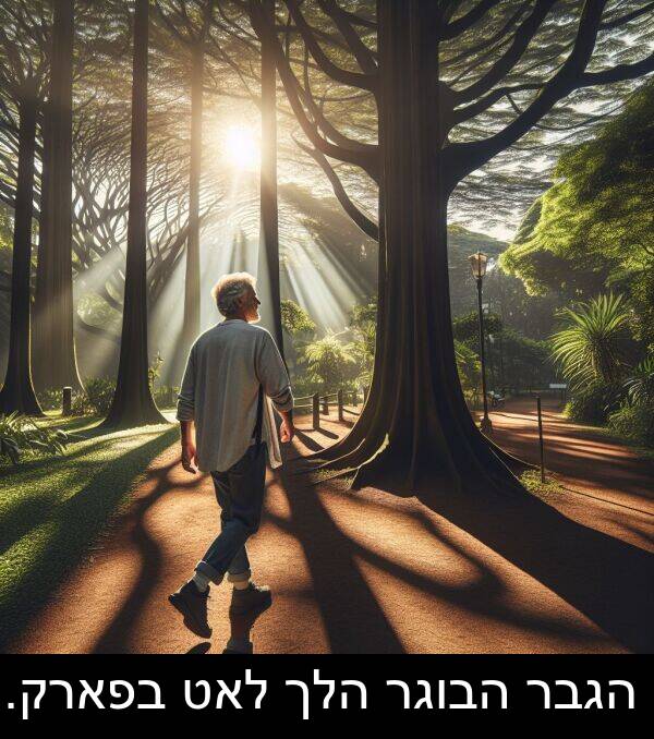 הלך: הגבר הבוגר הלך לאט בפארק.