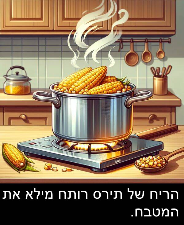 תירס: הריח של תירס רותח מילא את המטבח.