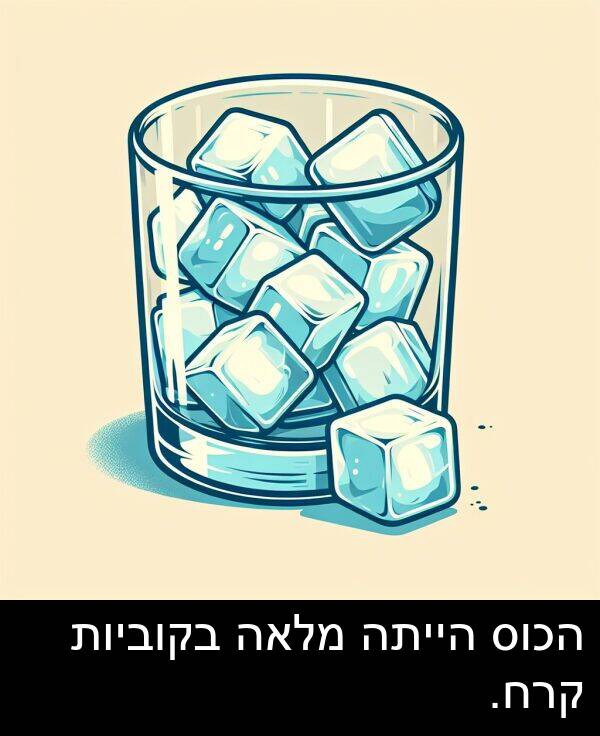 קרח: הכוס הייתה מלאה בקוביות קרח.