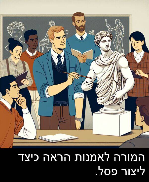 פסל: המורה לאמנות הראה כיצד ליצור פסל.