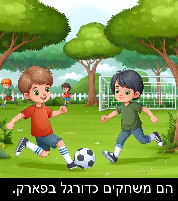 משחקים: הם משחקים כדורגל בפארק.
