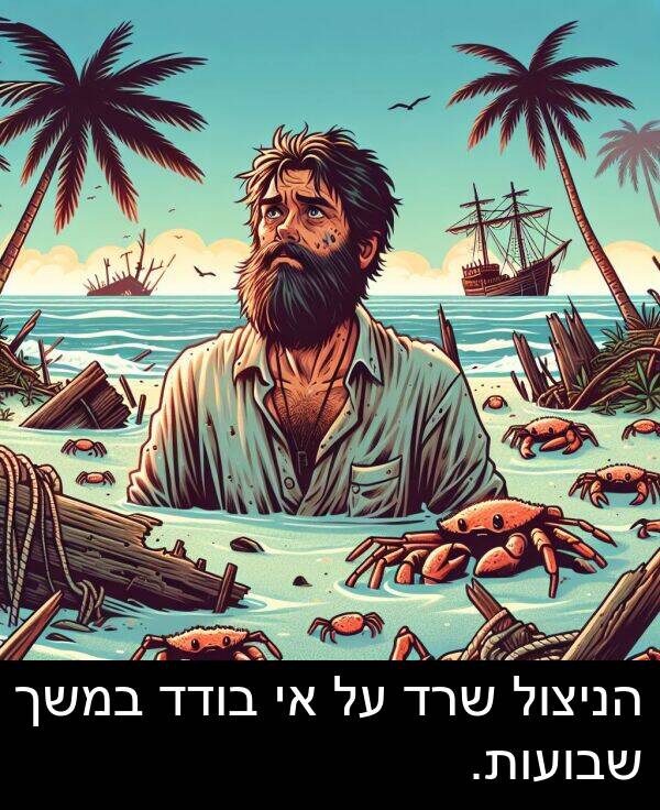 שרד: הניצול שרד על אי בודד במשך שבועות.