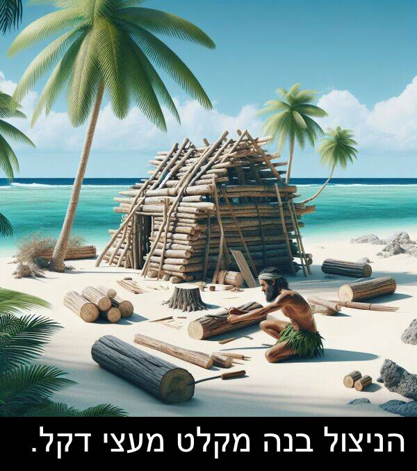דקל: הניצול בנה מקלט מעצי דקל.