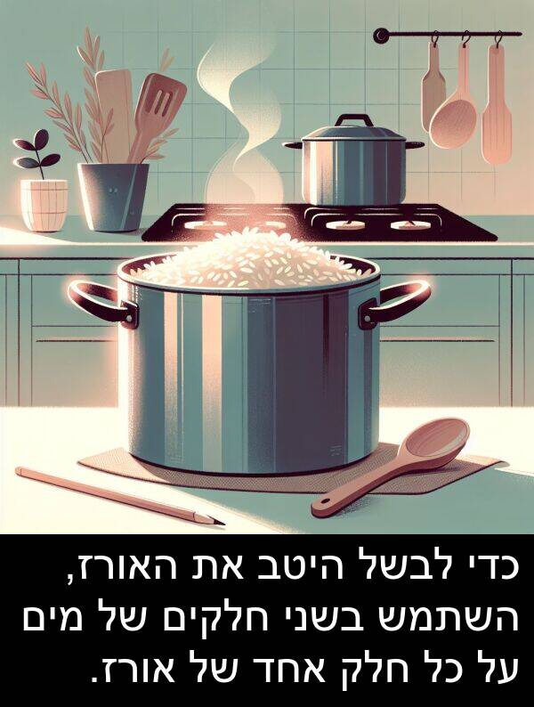 אורז: כדי לבשל היטב את האורז, השתמש בשני חלקים של מים על כל חלק אחד של אורז.