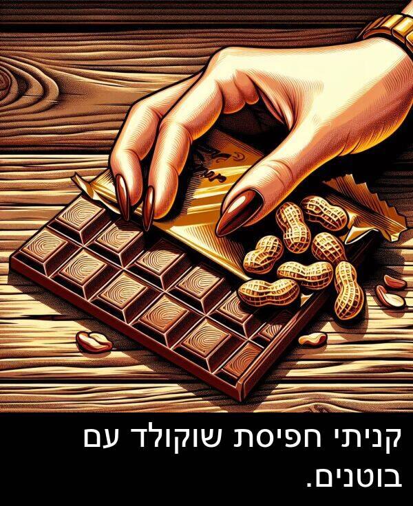 קניתי: קניתי חפיסת שוקולד עם בוטנים.