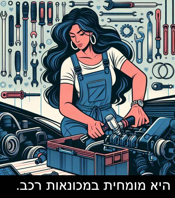 במכונאות: היא מומחית במכונאות רכב.