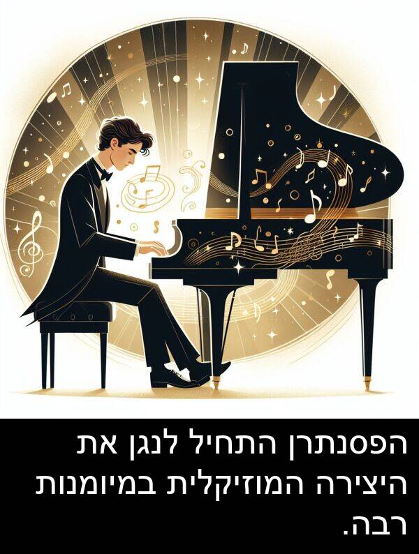 רבה: הפסנתרן התחיל לנגן את היצירה המוזיקלית במיומנות רבה.