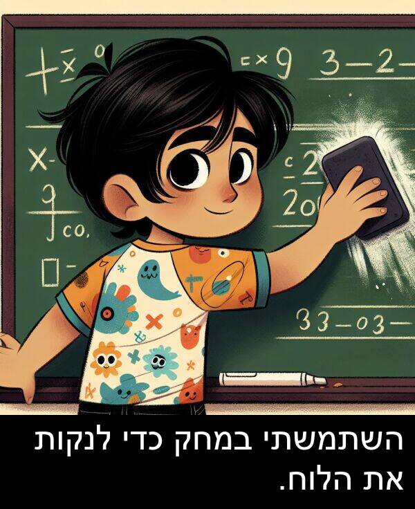 במחק: השתמשתי במחק כדי לנקות את הלוח.