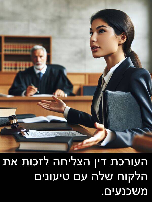 טיעונים: העורכת דין הצליחה לזכות את הלקוח שלה עם טיעונים משכנעים.