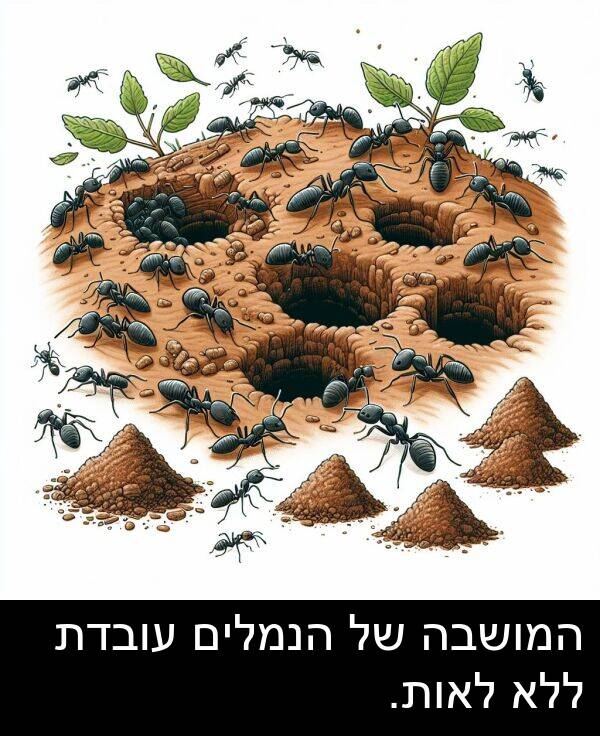 עובדת: המושבה של הנמלים עובדת ללא לאות.