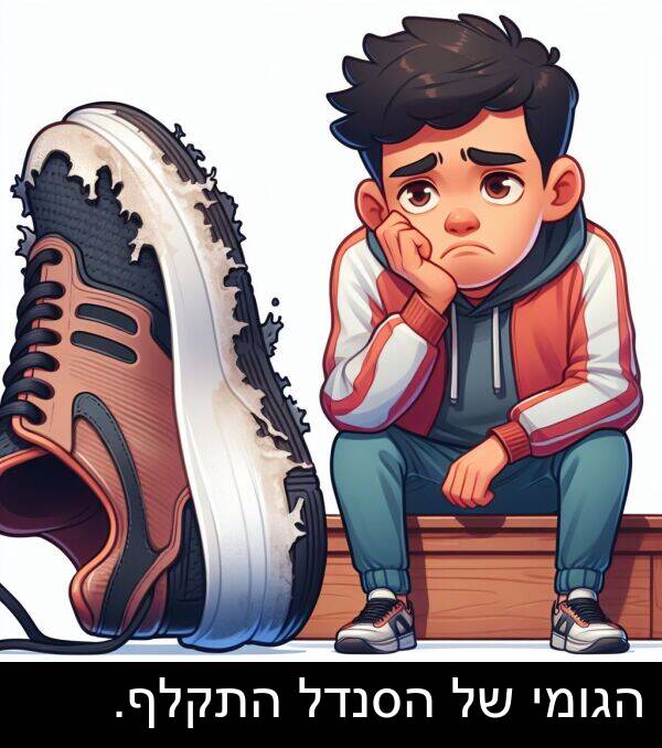 התקלף: הגומי של הסנדל התקלף.
