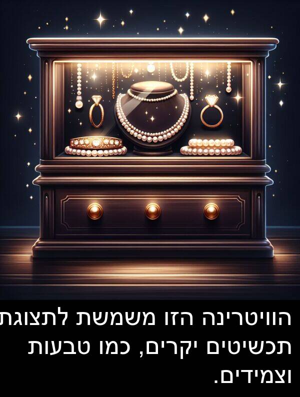 תכשיטים: הוויטרינה הזו משמשת לתצוגת תכשיטים יקרים, כמו טבעות וצמידים.
