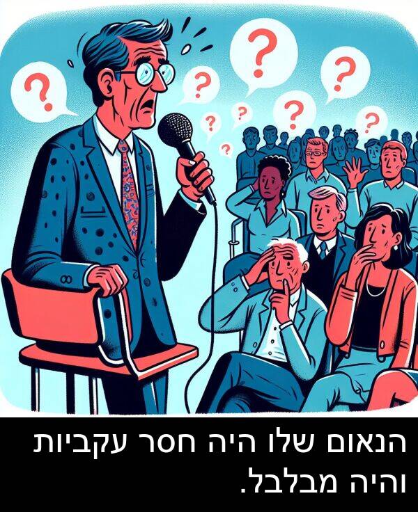 מבלבל: הנאום שלו היה חסר עקביות והיה מבלבל.