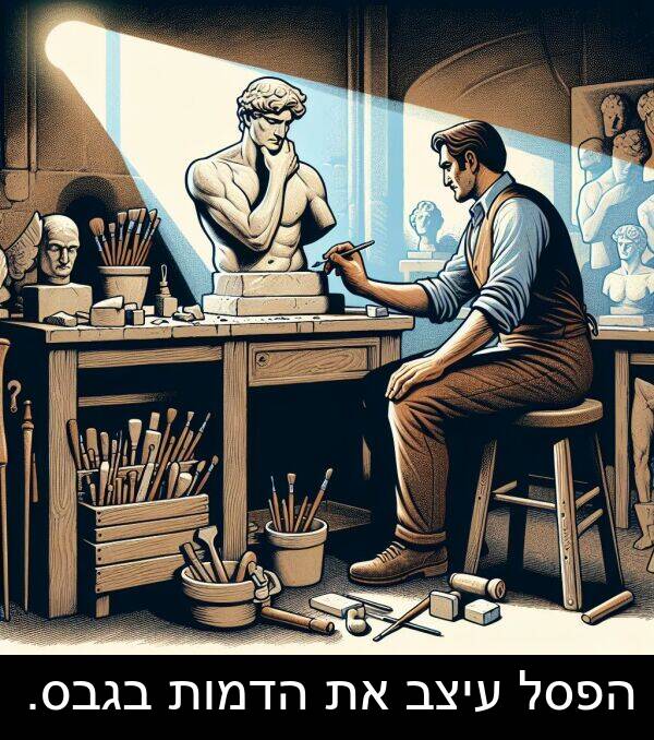 עיצב: הפסל עיצב את הדמות בגבס.