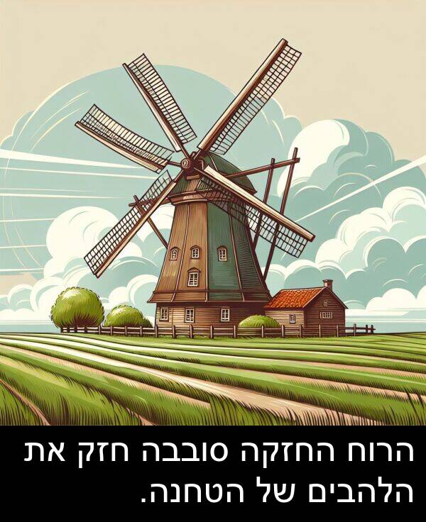סובבה: הרוח החזקה סובבה חזק את הלהבים של הטחנה.