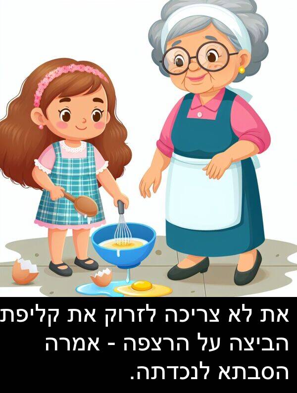 צריכה: את לא צריכה לזרוק את קליפת הביצה על הרצפה - אמרה הסבתא לנכדתה.