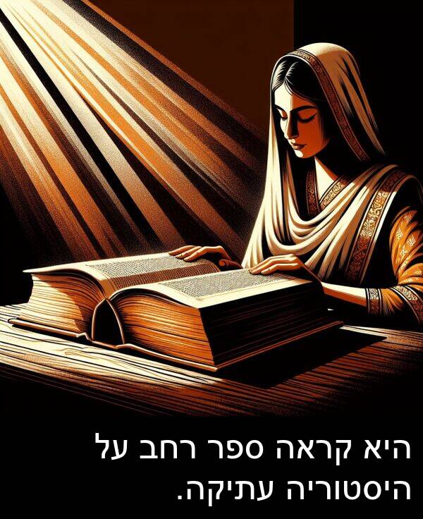 ספר: היא קראה ספר רחב על היסטוריה עתיקה.