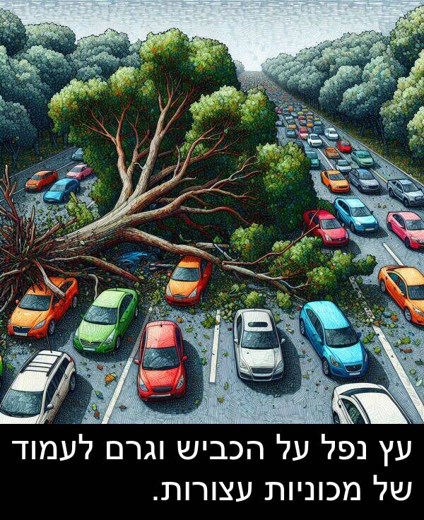 עצורות: עץ נפל על הכביש וגרם לעמוד של מכוניות עצורות.