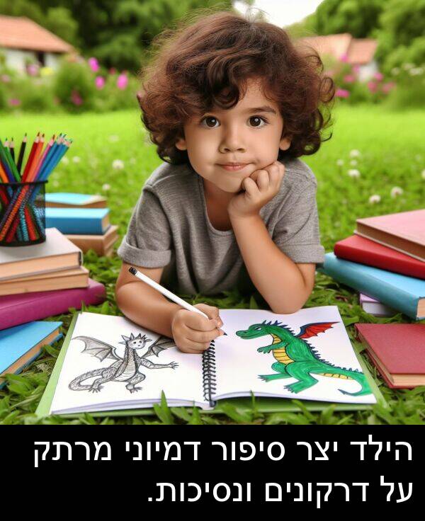 דמיוני: הילד יצר סיפור דמיוני מרתק על דרקונים ונסיכות.