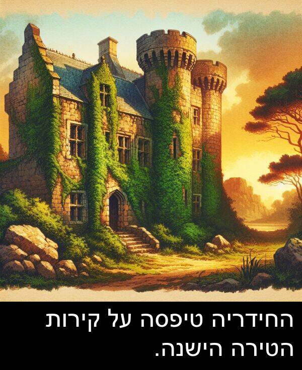 טיפסה: החידריה טיפסה על קירות הטירה הישנה.