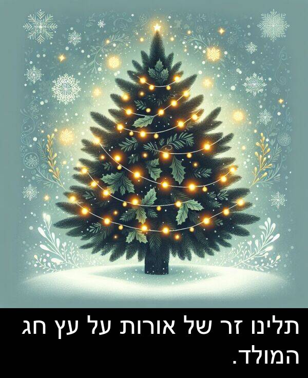 אורות: תלינו זר של אורות על עץ חג המולד.
