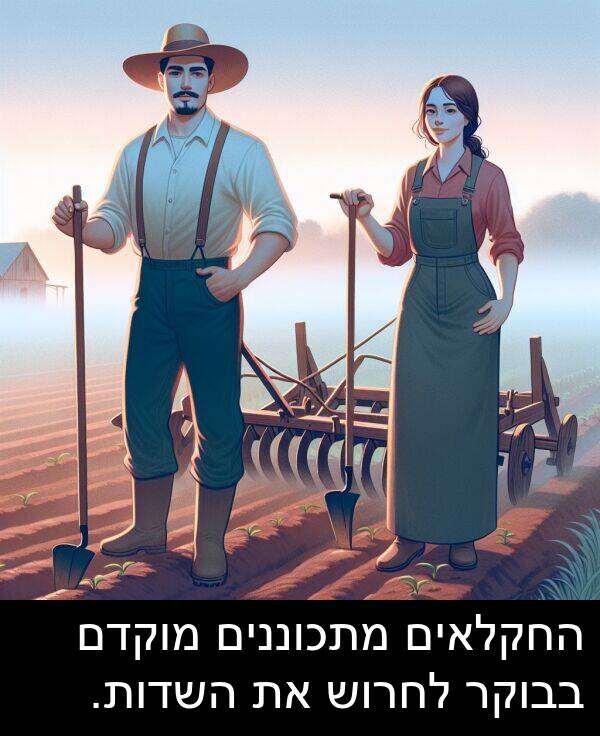 בבוקר: החקלאים מתכוננים מוקדם בבוקר לחרוש את השדות.