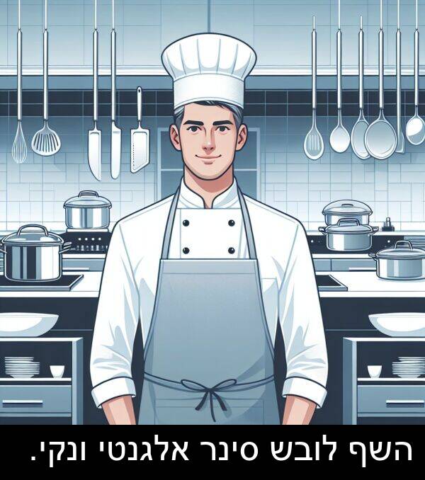 סינר: השף לובש סינר אלגנטי ונקי.