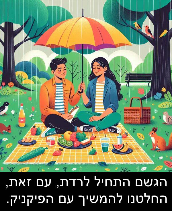 זאת: הגשם התחיל לרדת, עם זאת, החלטנו להמשיך עם הפיקניק.