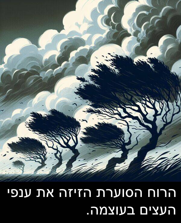 ענפי: הרוח הסוערת הזיזה את ענפי העצים בעוצמה.