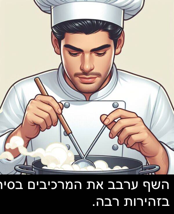ערבב: השף ערבב את המרכיבים בסיר בזהירות רבה.
