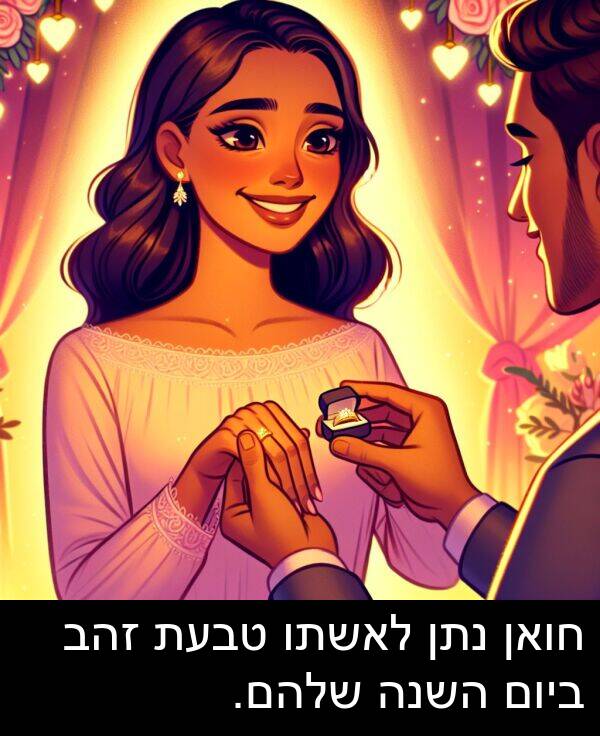 טבעת: חואן נתן לאשתו טבעת זהב ביום השנה שלהם.
