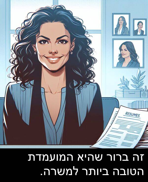שהיא: זה ברור שהיא המועמדת הטובה ביותר למשרה.