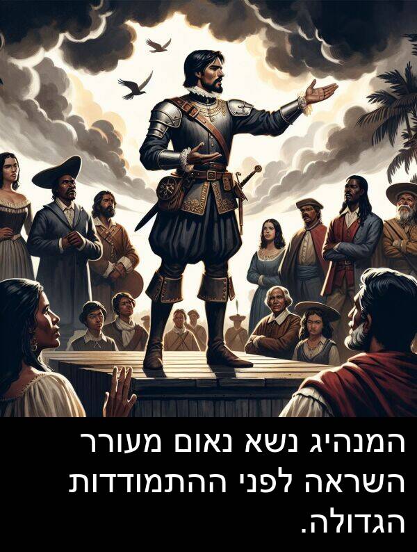 נאום: המנהיג נשא נאום מעורר השראה לפני ההתמודדות הגדולה.