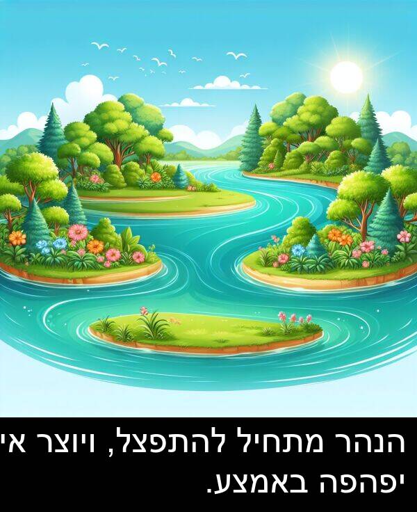 באמצע: הנהר מתחיל להתפצל, ויוצר אי יפהפה באמצע.