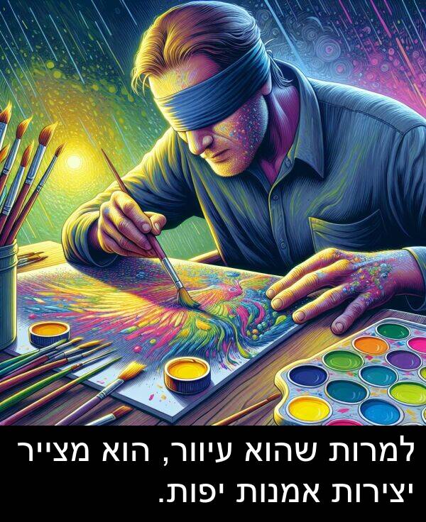עיוור: למרות שהוא עיוור, הוא מצייר יצירות אמנות יפות.