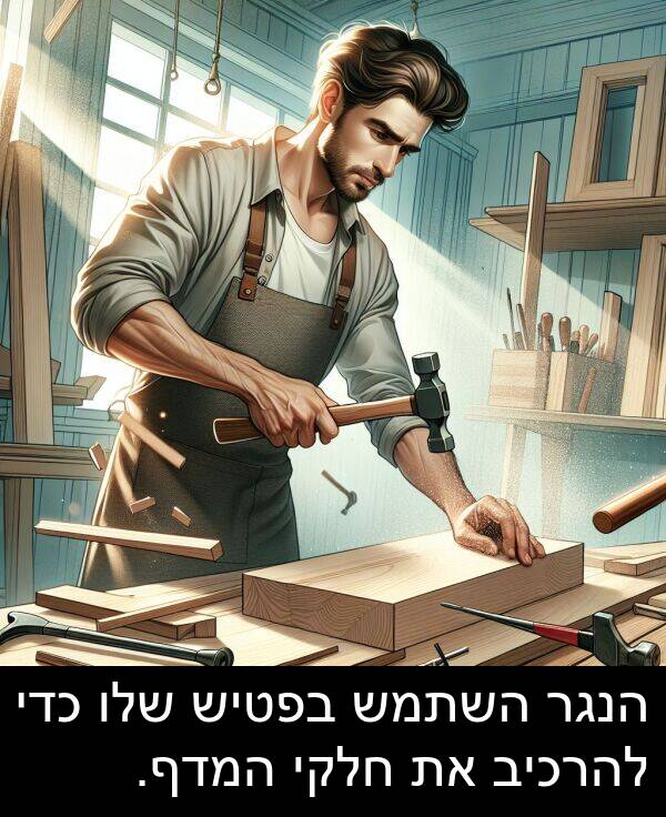 חלקי: הנגר השתמש בפטיש שלו כדי להרכיב את חלקי המדף.