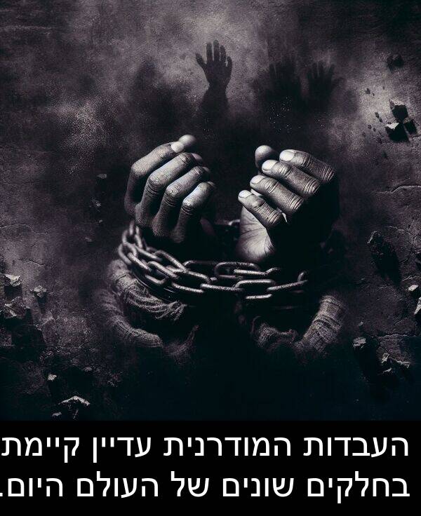 עדיין: העבדות המודרנית עדיין קיימת בחלקים שונים של העולם היום.