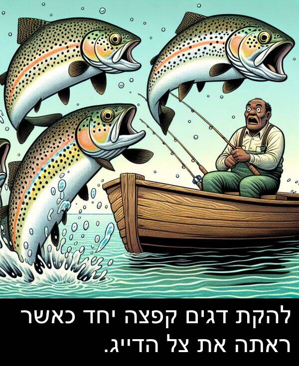 קפצה: להקת דגים קפצה יחד כאשר ראתה את צל הדייג.