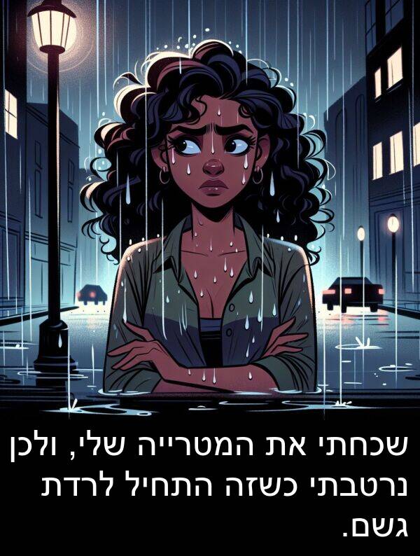 גשם: שכחתי את המטרייה שלי, ולכן נרטבתי כשזה התחיל לרדת גשם.